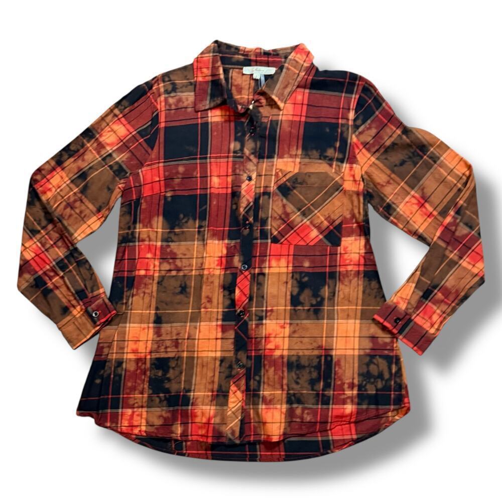 NWT Andrée by Unit Flannel Shirt Womens Orange Black Grunge Rock Size S